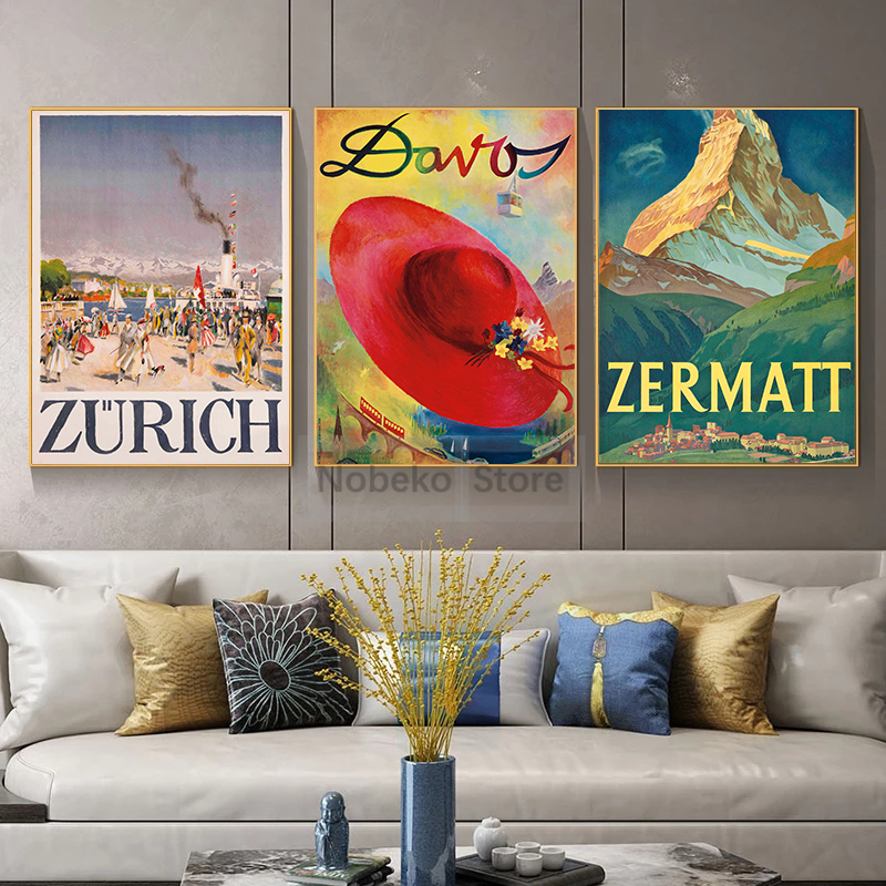 Switzerland Vintage Travel Pos - Home Decor Zurich 评论和价格