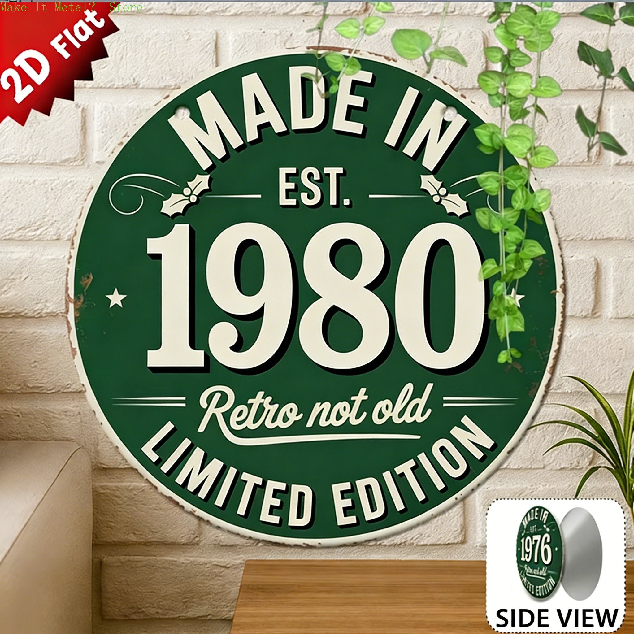 Made in 1976 Retro Not Old 2D  - Home Decor Green 评论和价格