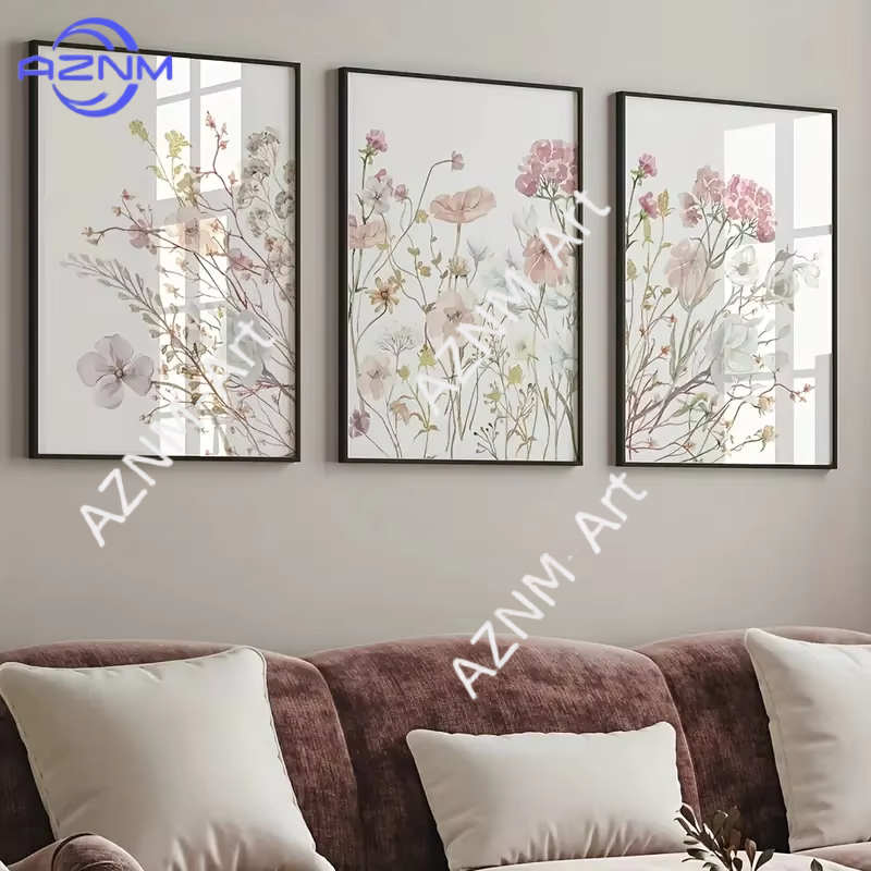 1PC/3PCS Pink Floral Canvas Ar - Home Decor Interior 评论和价格