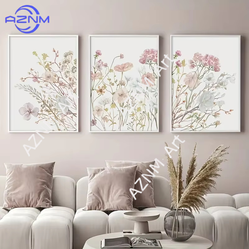 1PC/3PCS Pink Floral Canvas Ar - Home Decor Interior 评论和价格