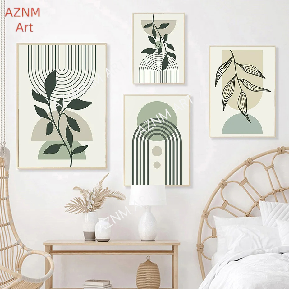 Sage Green Leaf Geometry Line  - Home Decor Green 评论和价格
