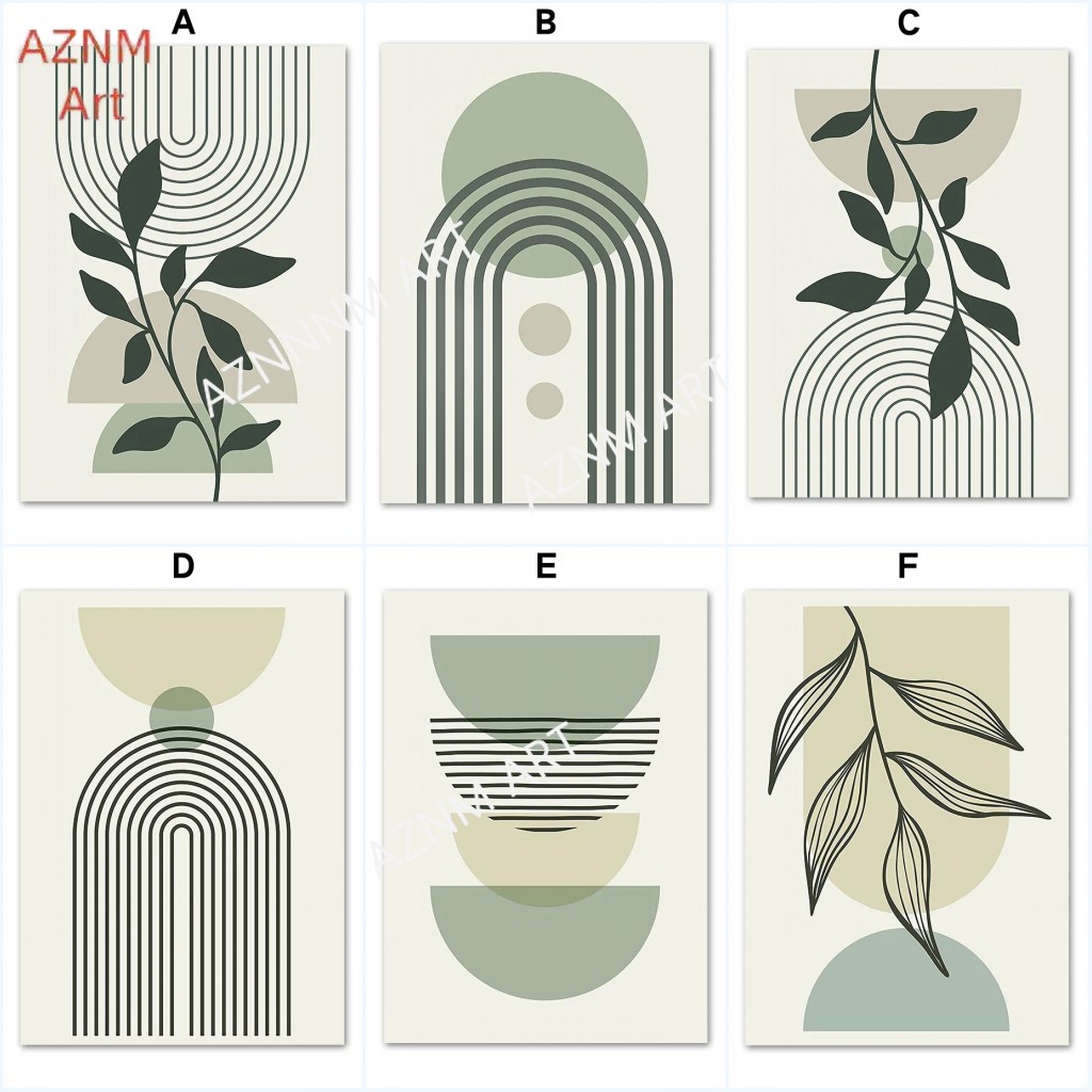 Sage Green Leaf Geometry Line  - Home Decor Green 评论和价格