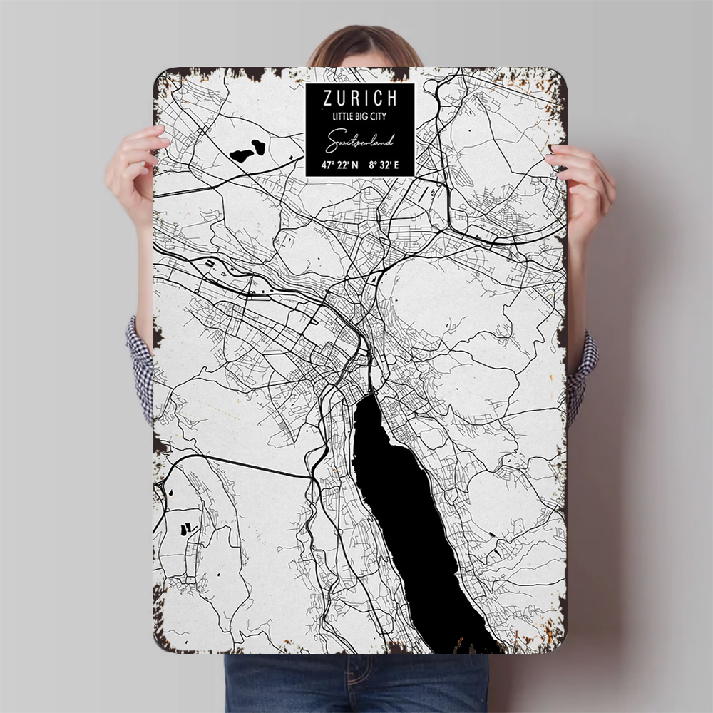 Zurich City Map Metal Wall Art - Home Decor Zurich 评论和价格