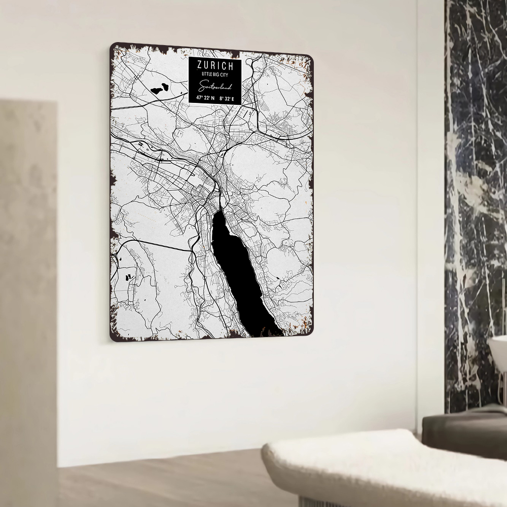 Zurich City Map Metal Wall Art - Home Decor Zurich 评论和价格